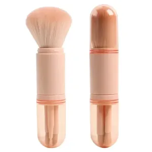 Retractable 4 in 1 Travel Makeup Brushes Set Kabuki Brush and 3 Small Brushes for Eyes with Soft Bristles Small Portable For Touchup