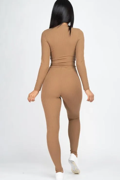 Ribbed Mock Neck Long Sleeve Top & Leggings Set