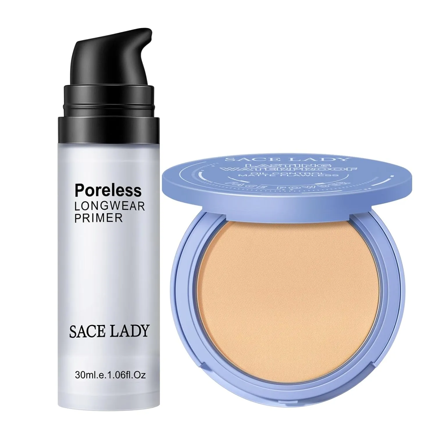 SACE LADY Setting Powder Face Makeup and Poreless Makeup Primer Set, Oil Control Waterproof Lasting Blurring Face Cosmetics Kit 2Pcs