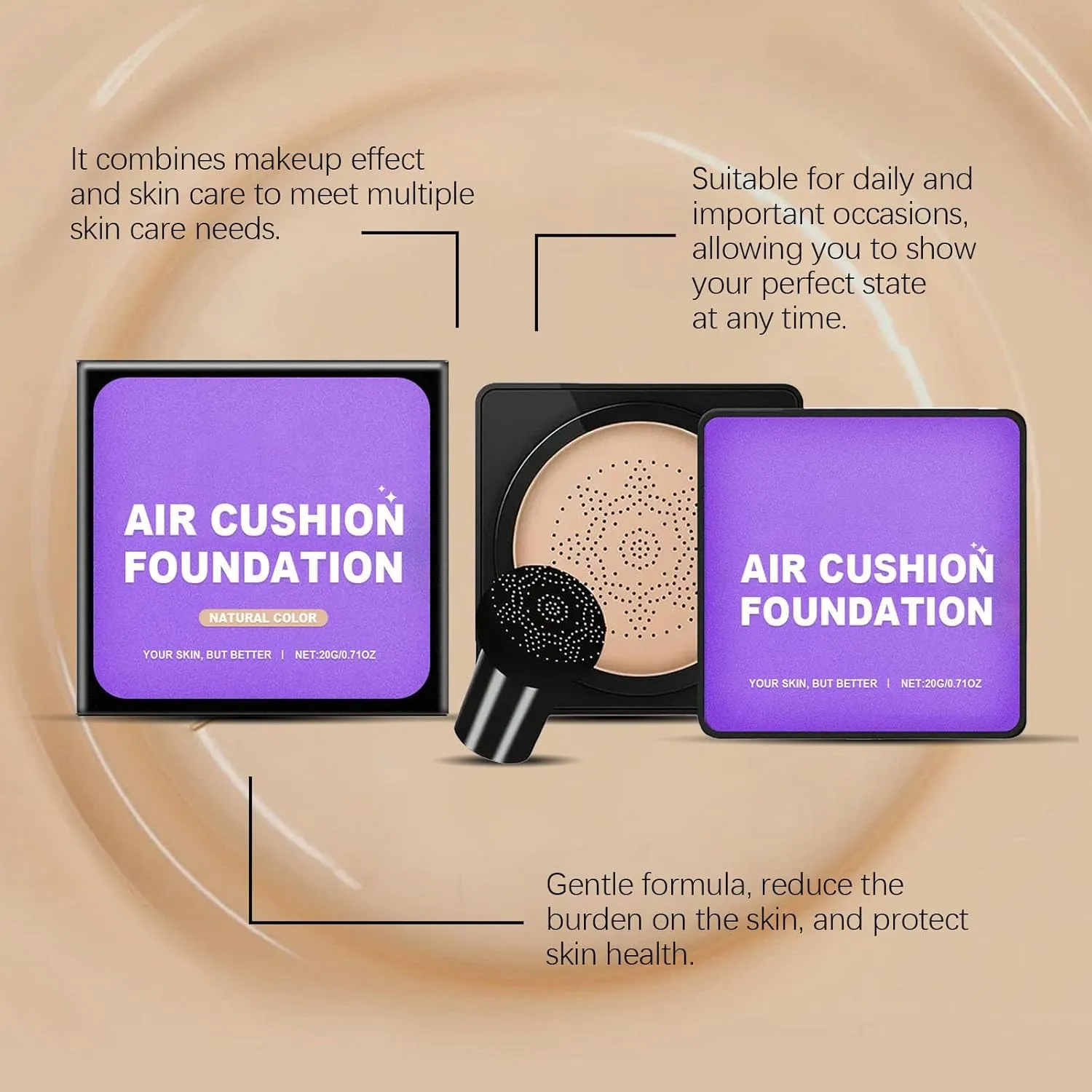 Serentia Cream Flawless Radiant Skin Instantly, Serenita BB Cream Korean, Mushroom Head Air Cushion CC Creams, Moisturizing, Long Lasting Waterproof Matte Concealer, 20g/0.71oz (Natural)