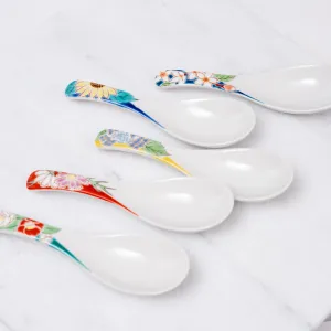 Set of 5pcs Handmade Kutani Ware Four Seasons Flower Spoon Gift Set 九谷青郊窯
