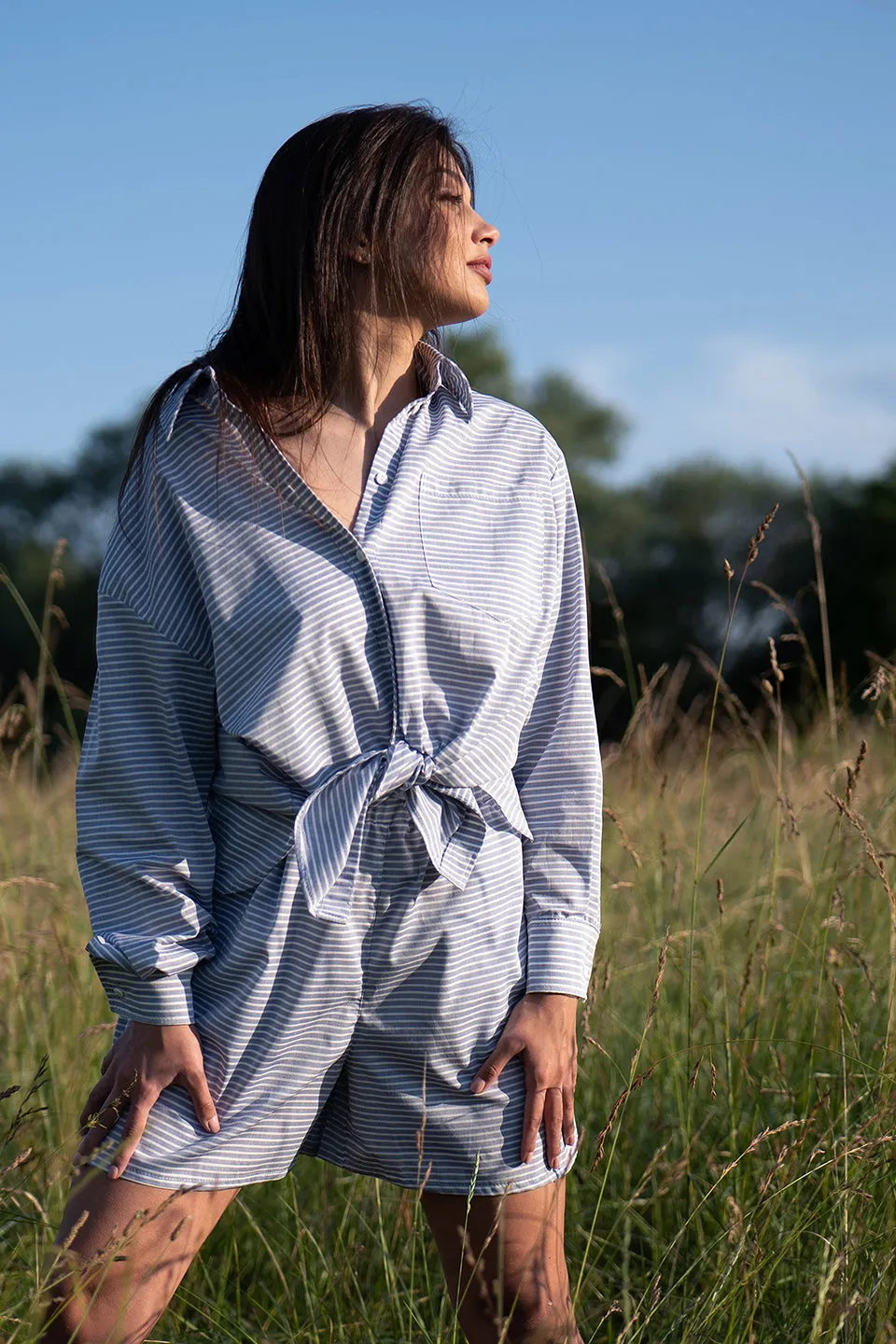 Shirt and shorts SET blue with white stripes