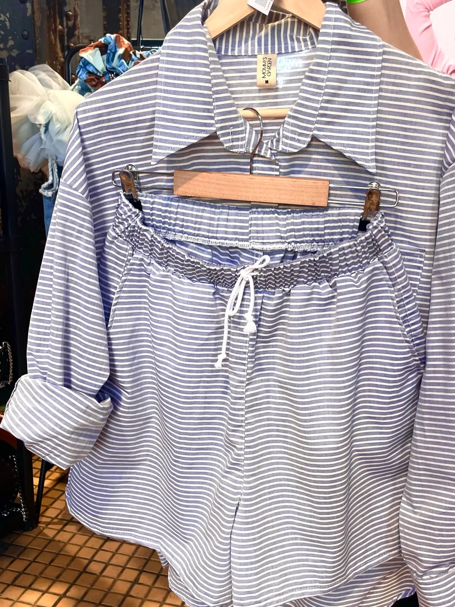 Shirt and shorts SET blue with white stripes