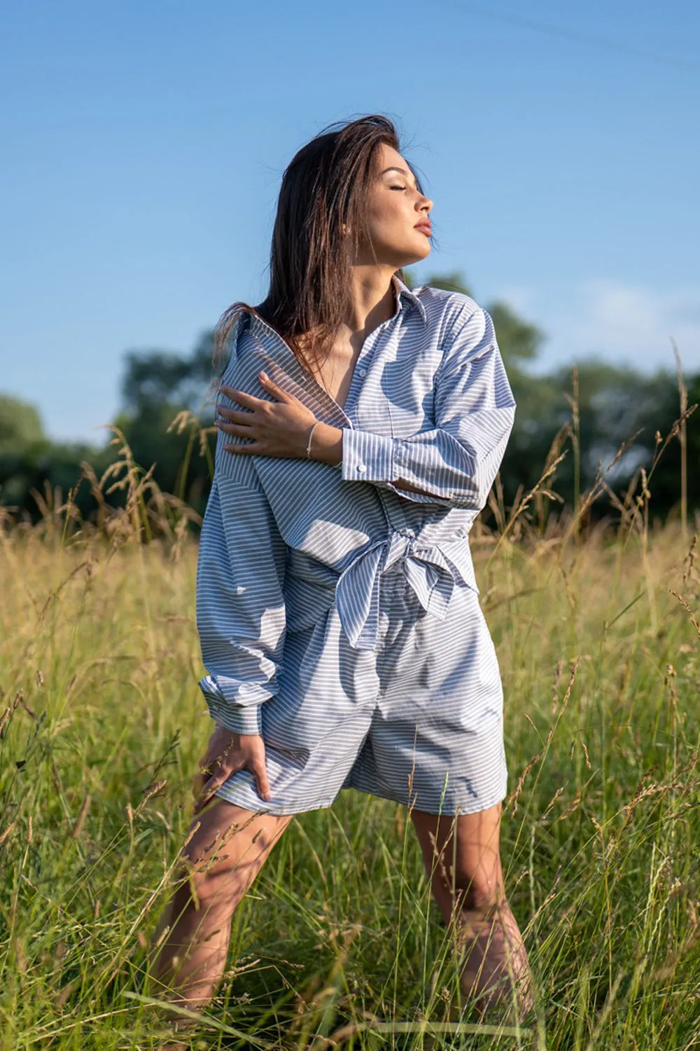 Shirt and shorts SET blue with white stripes