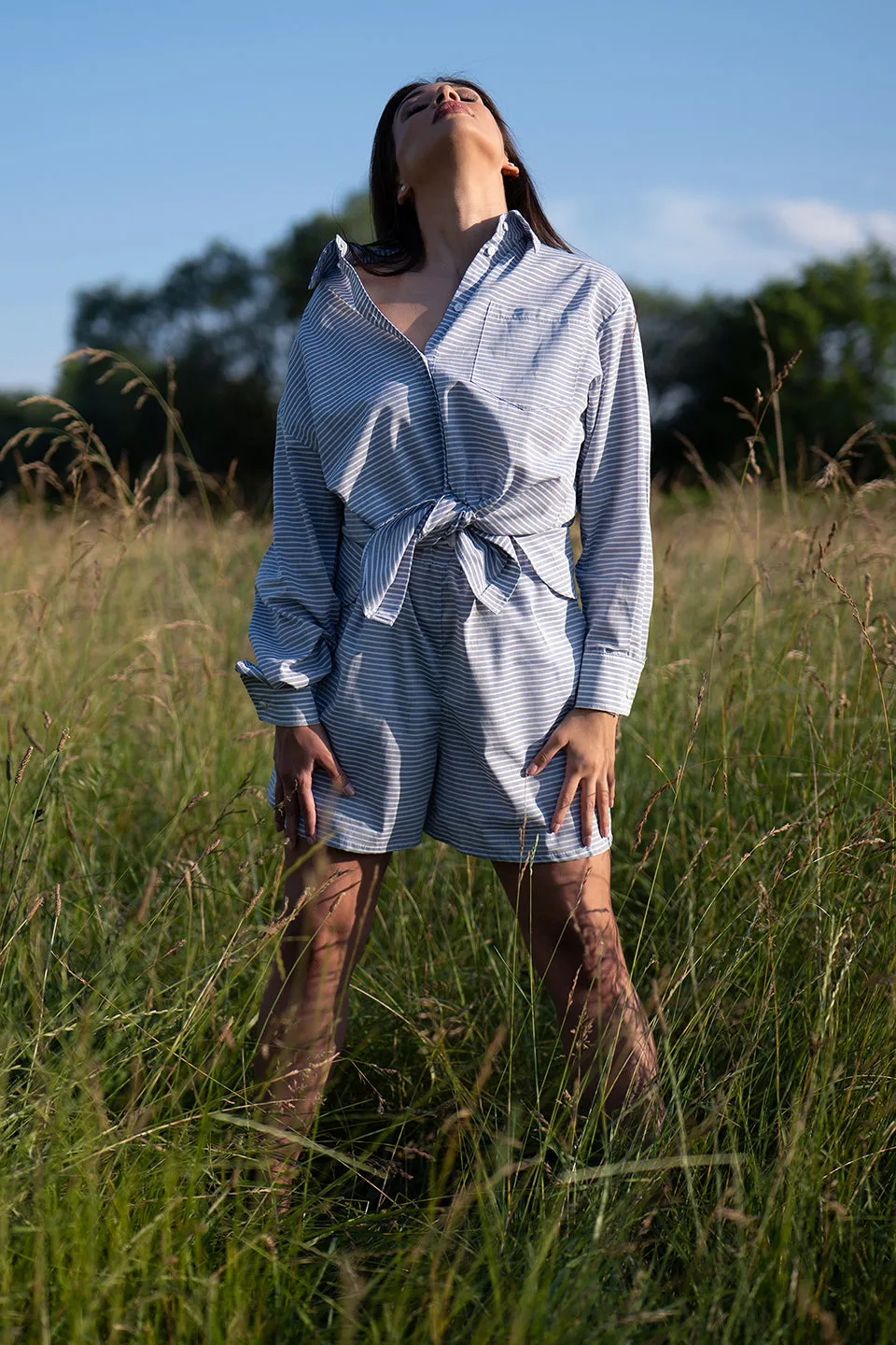 Shirt and shorts SET blue with white stripes
