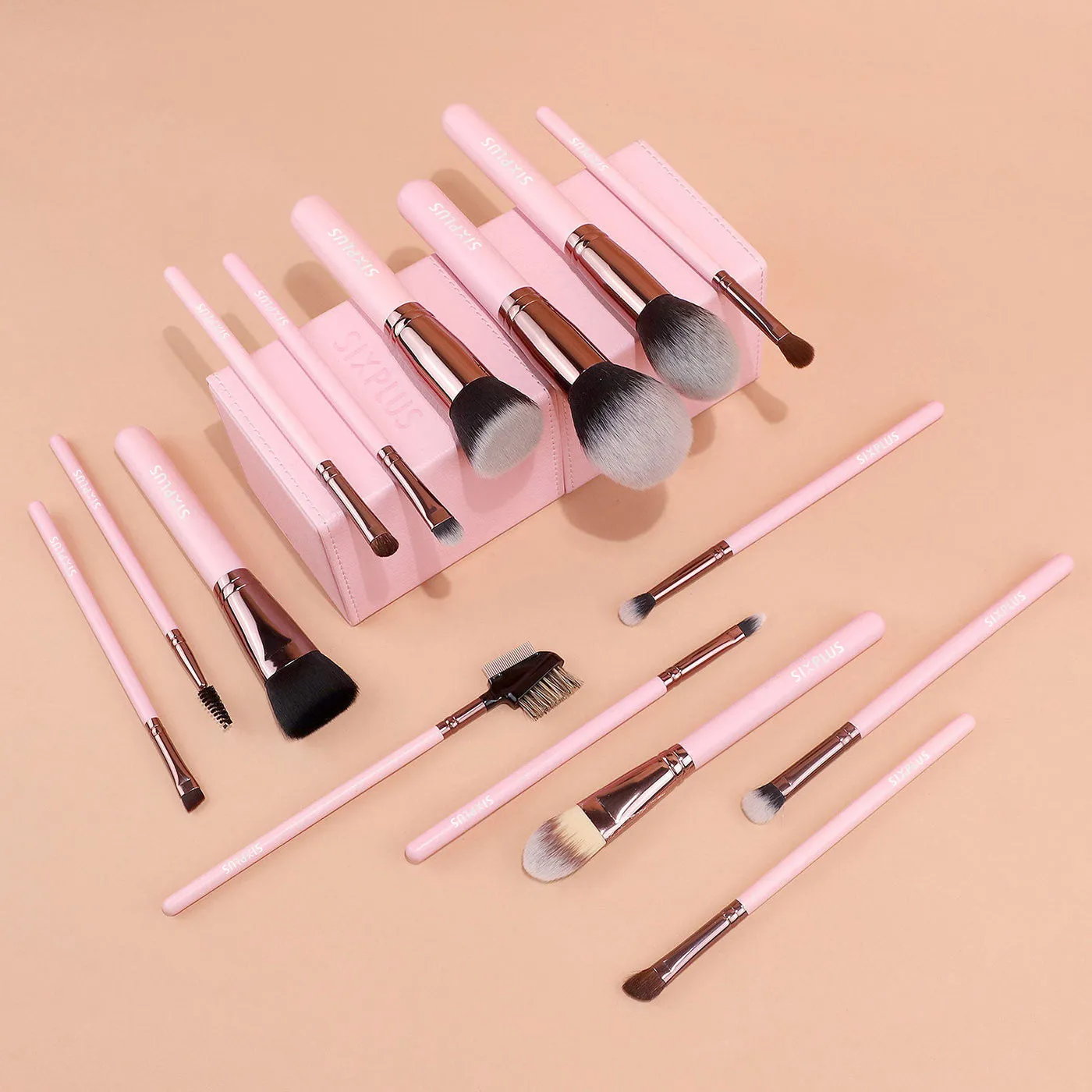 SIXPLUS 15Pcs Coffee Makeup Brush Set With Magnetic Storage Box