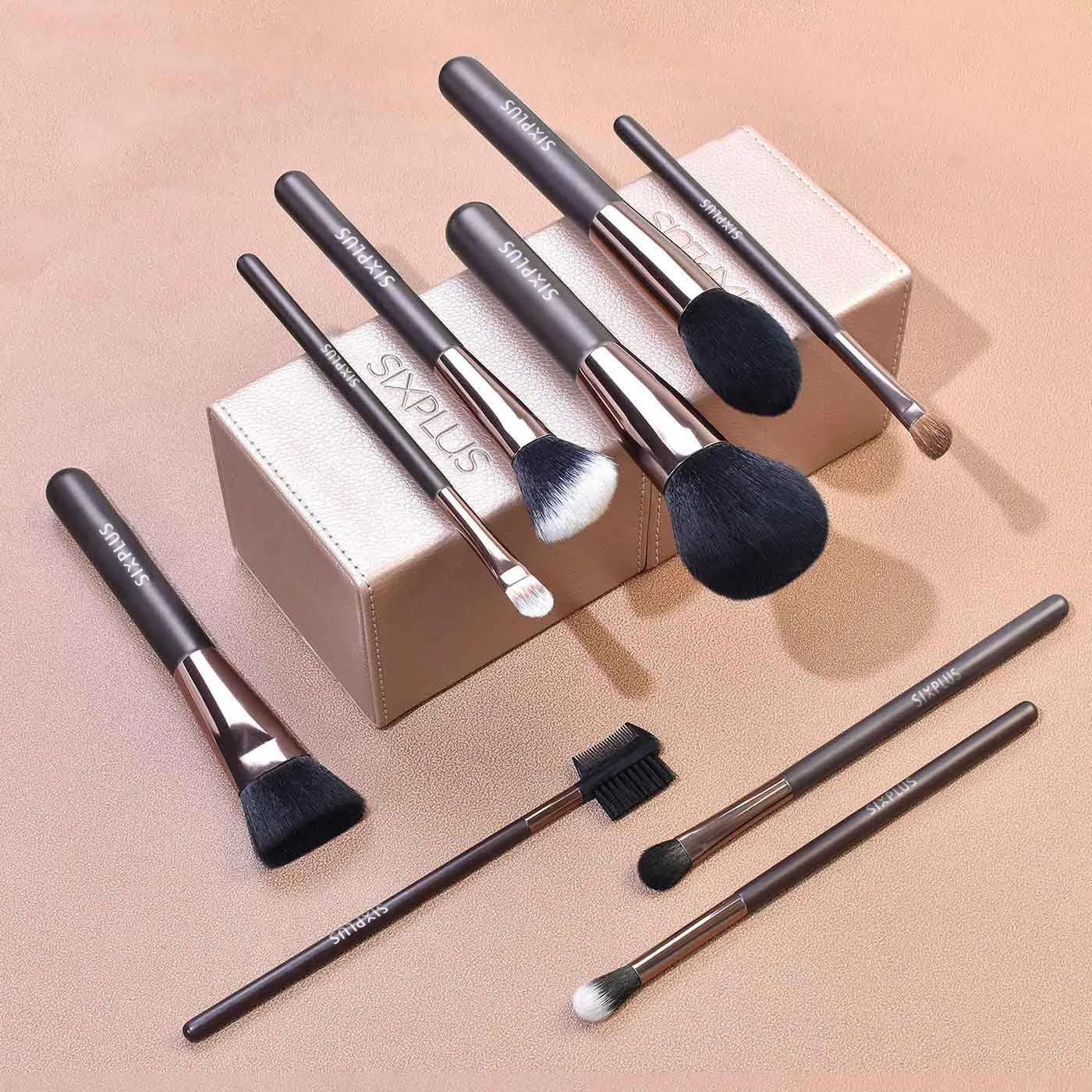 SIXPLUS 15Pcs Coffee Makeup Brush Set With Magnetic Storage Box