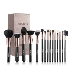 SIXPLUS 15Pcs Coffee Makeup Brush Set With Magnetic Storage Box