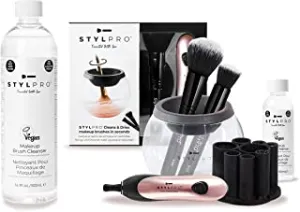 STYLPRO Blush Electric Makeup Brush Cleaner, Spinning Brush Dryer Machine Gift Set and 8 Brush Collars with Makeup Brush Cleanser for Non-Soluble Makeup, 500 ml (16.9 fl oz)…