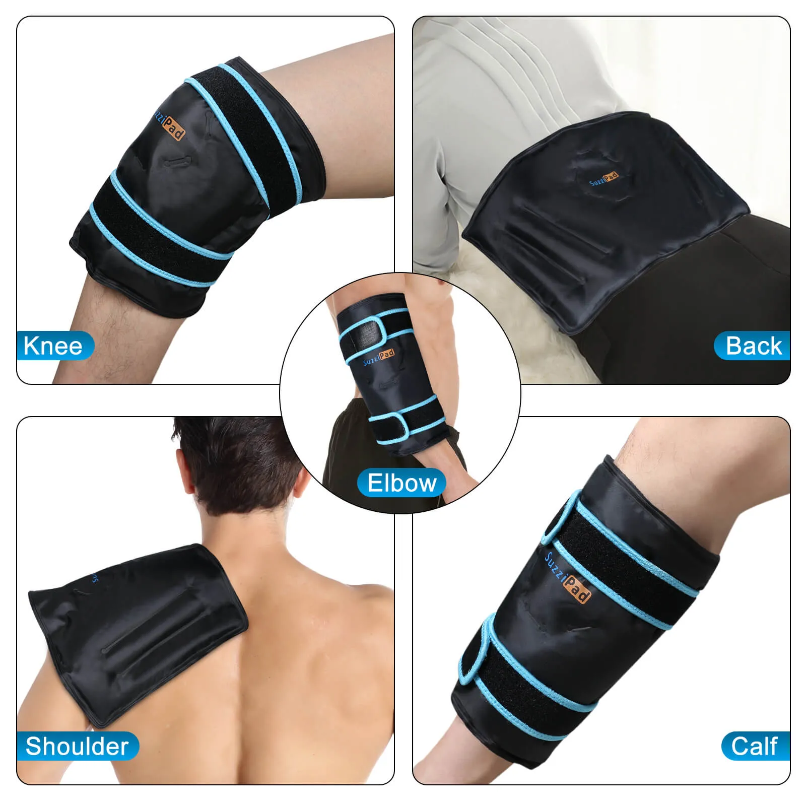 SuzziPad Elbow Ice Pack for Injuries with Double-Sided Fabric Cover, Wearable Ice Elbow Wrap with Cold Compress, Pain Relief for Forearm, Tennis Elbow, Golfers Elbow, Bursitis and Sport Injuries
