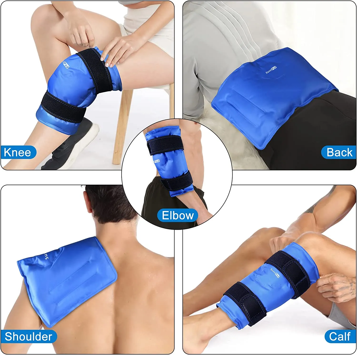SuzziPad Elbow Ice Pack for Injuries with Double-Sided Fabric Cover, Wearable Ice Elbow Wrap with Cold Compress, Pain Relief for Forearm, Tennis Elbow, Golfers Elbow, Bursitis and Sport Injuries