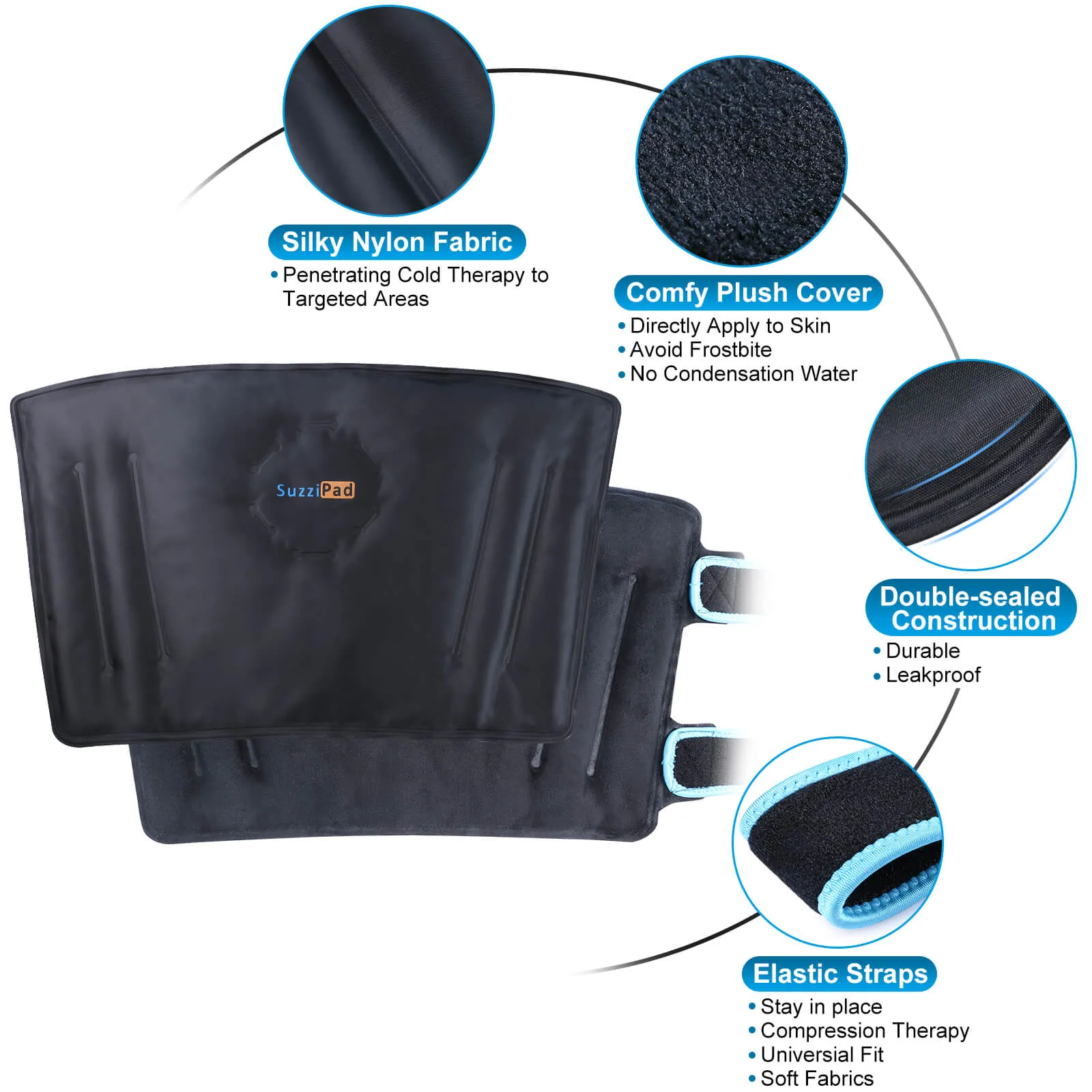 SuzziPad Elbow Ice Pack for Injuries with Double-Sided Fabric Cover, Wearable Ice Elbow Wrap with Cold Compress, Pain Relief for Forearm, Tennis Elbow, Golfers Elbow, Bursitis and Sport Injuries