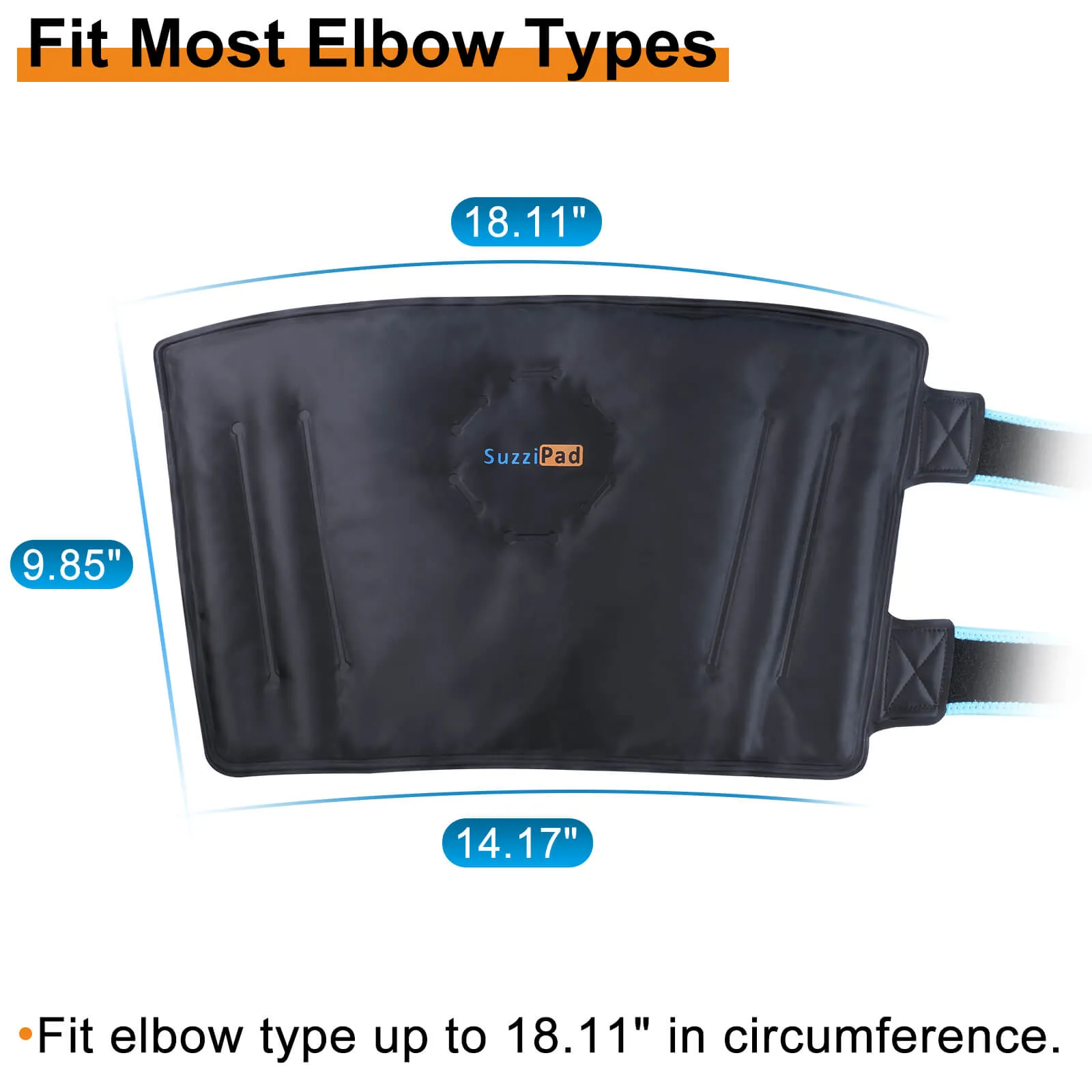 SuzziPad Elbow Ice Pack for Injuries with Double-Sided Fabric Cover, Wearable Ice Elbow Wrap with Cold Compress, Pain Relief for Forearm, Tennis Elbow, Golfers Elbow, Bursitis and Sport Injuries