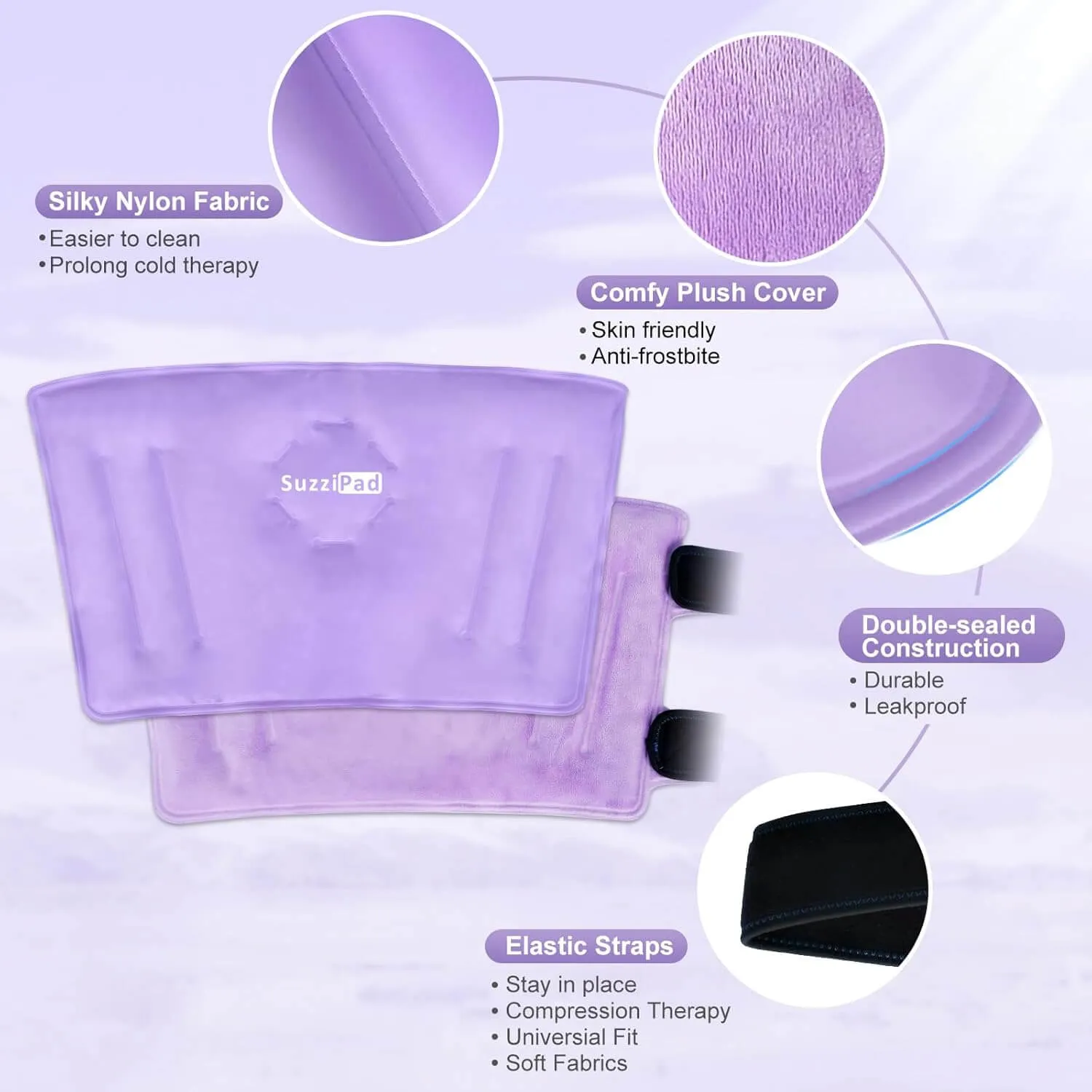 SuzziPad Elbow Ice Pack for Injuries with Double-Sided Fabric Cover, Wearable Ice Elbow Wrap with Cold Compress, Pain Relief for Forearm, Tennis Elbow, Golfers Elbow, Bursitis and Sport Injuries