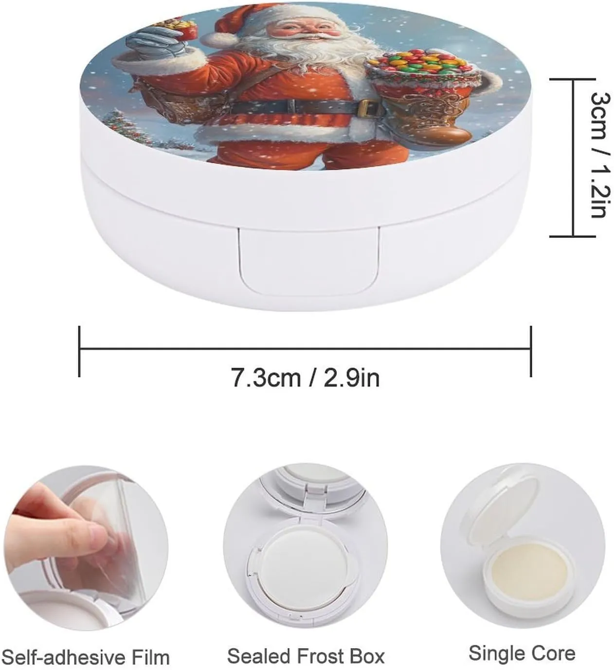 Sweets in His Hand Air Cushion Puff Box Portable Cosmetic Makeup Case Container,Santa Claus Loose Powder Foundation Container Suitable for BB Cream