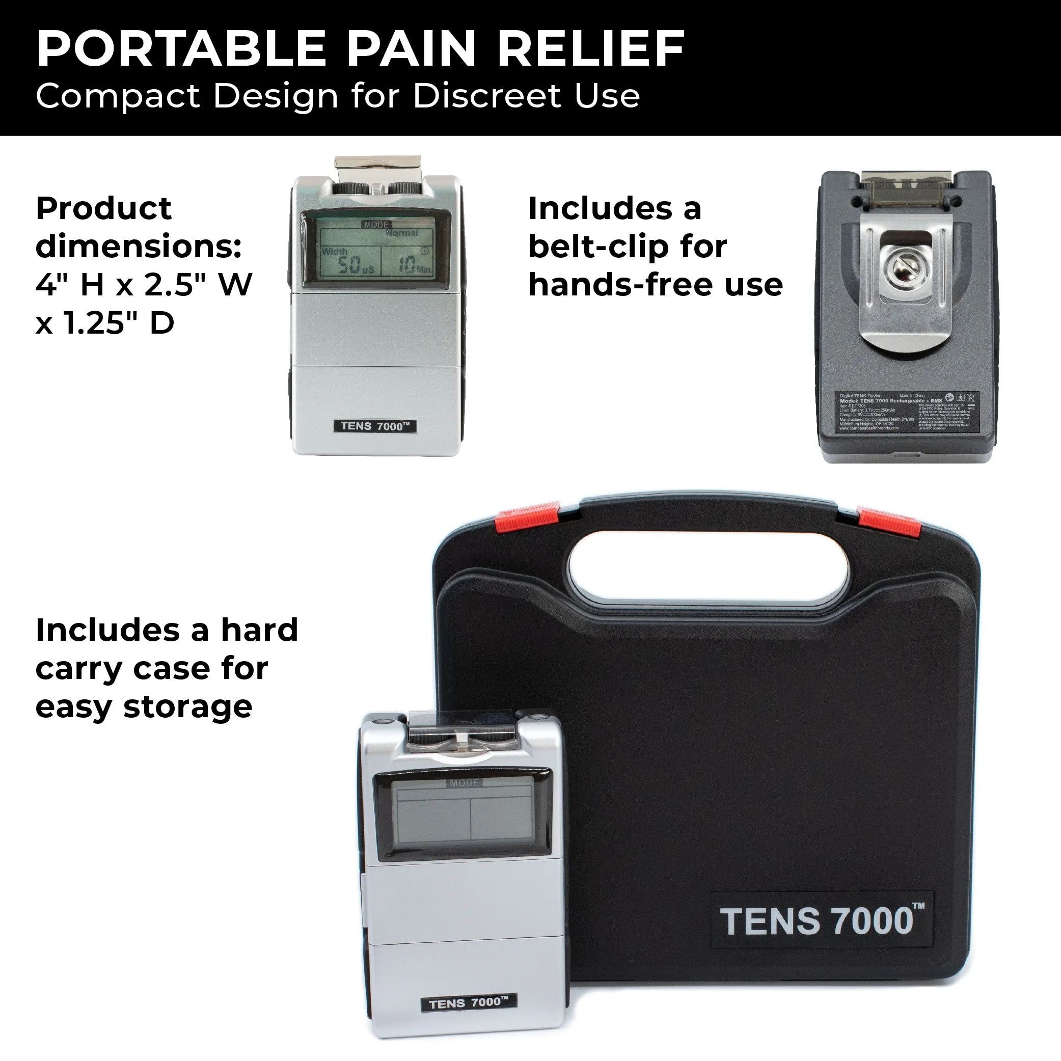 TENS 7000 Rechargeable TENS and EMS Combo Unit, Dual Channel