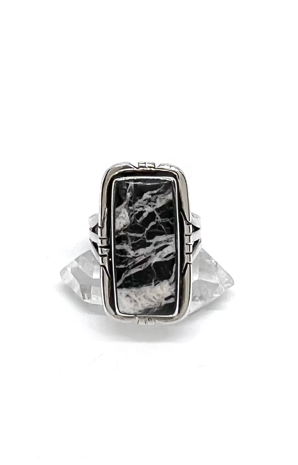 Terry Wood Rectangular White Buffalo Ring (Size 6 1/2)