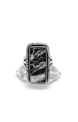 Terry Wood Rectangular White Buffalo Ring (Size 6 1/2)