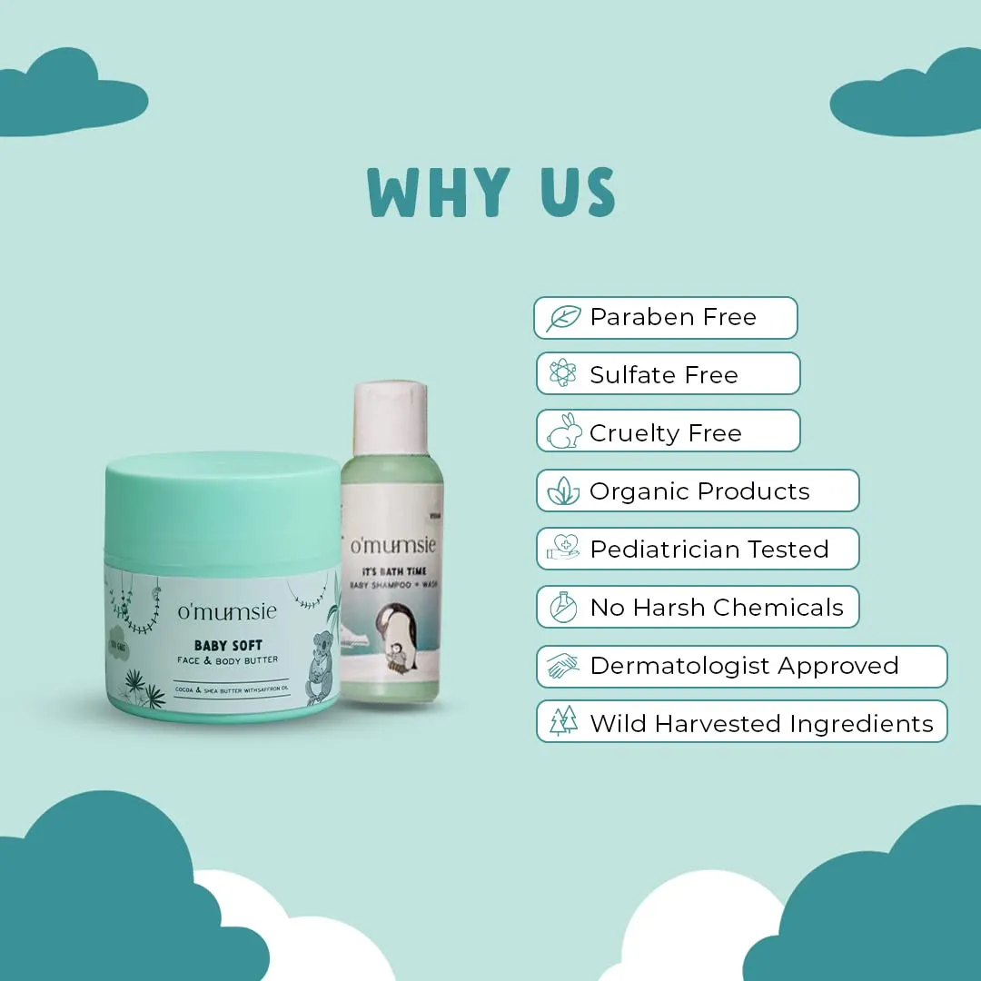 Tiny Explorers Travel Kit for Babies | Face & Body Butter, Baby Wash   Shampoo | 50 gm, 50 ml