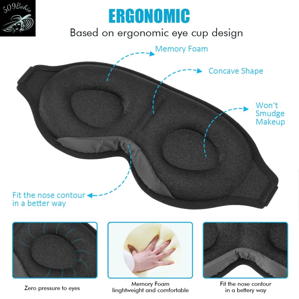 Travel 3D Sleep Mask Memory Foam With Nose Bridge Blocks Light 100%