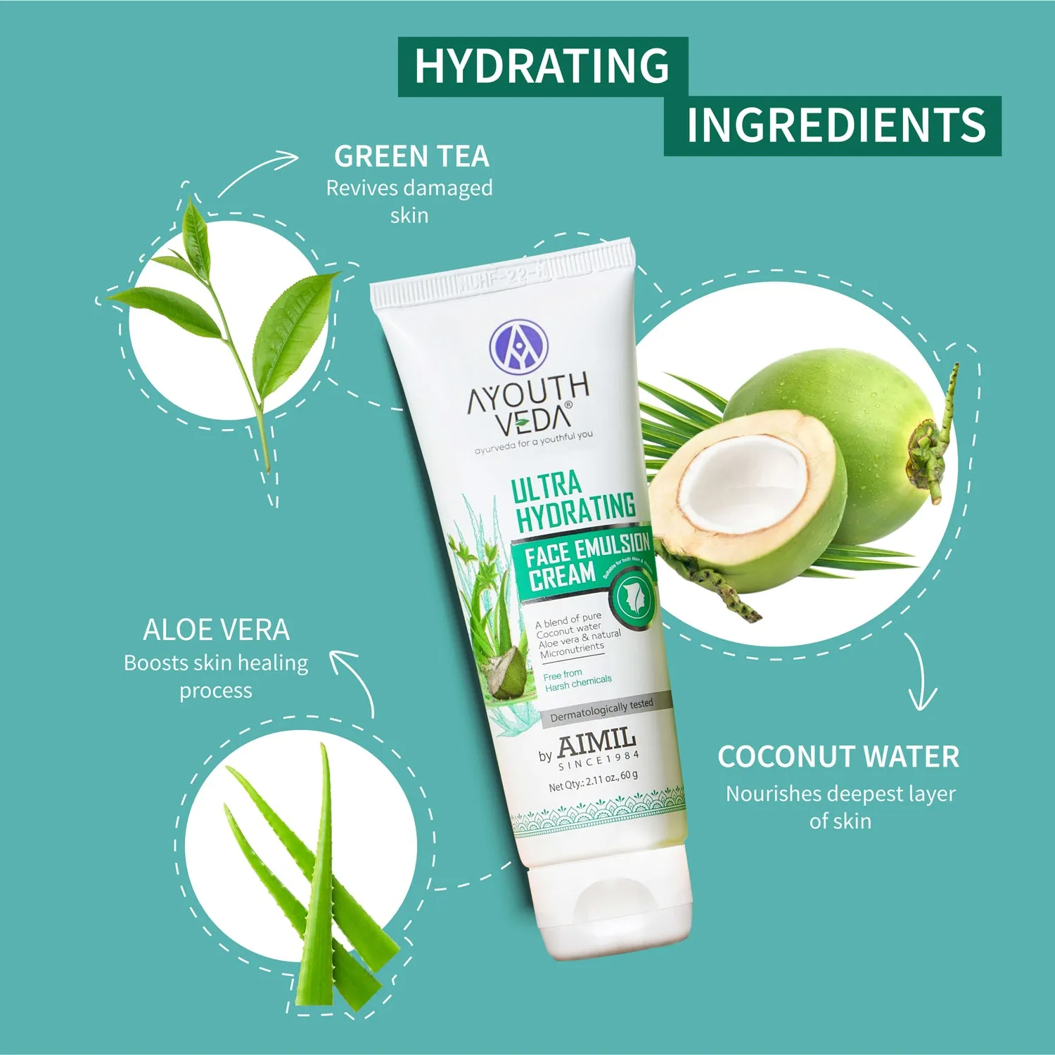 Ultra Hydrating Face Emulsion Cream With Aloe Vera & Coconut Water- 60 g