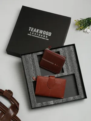Unisex Brown Solid Leather Accessory Gift Set