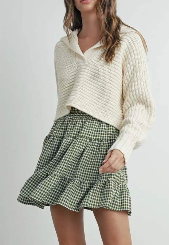 V-Neck Collared Sweater - Cream