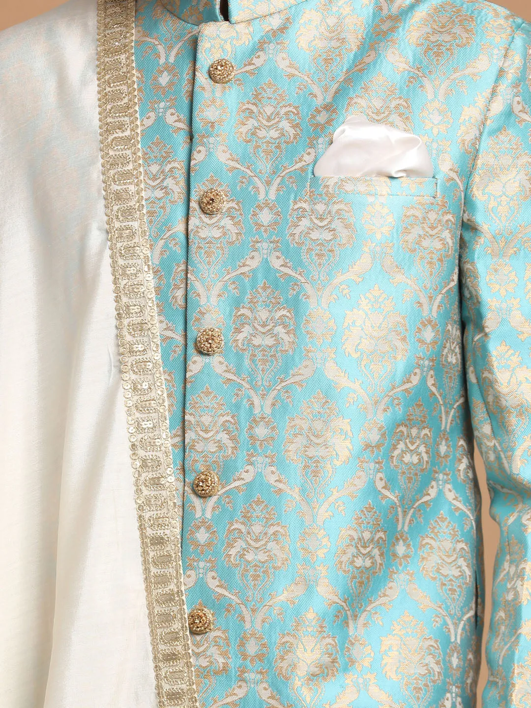 Vastramay Green & Gold Brocade Sherwani Set