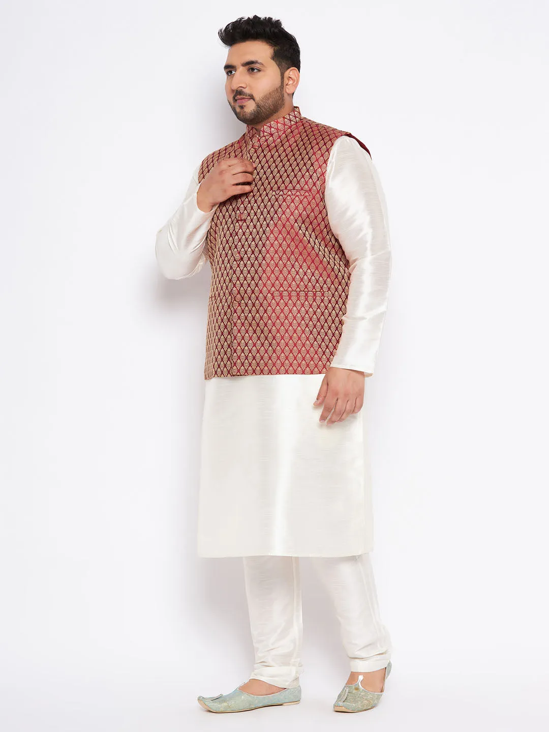 VASTRAMAY Maroon Silk Blend Plus Size Set