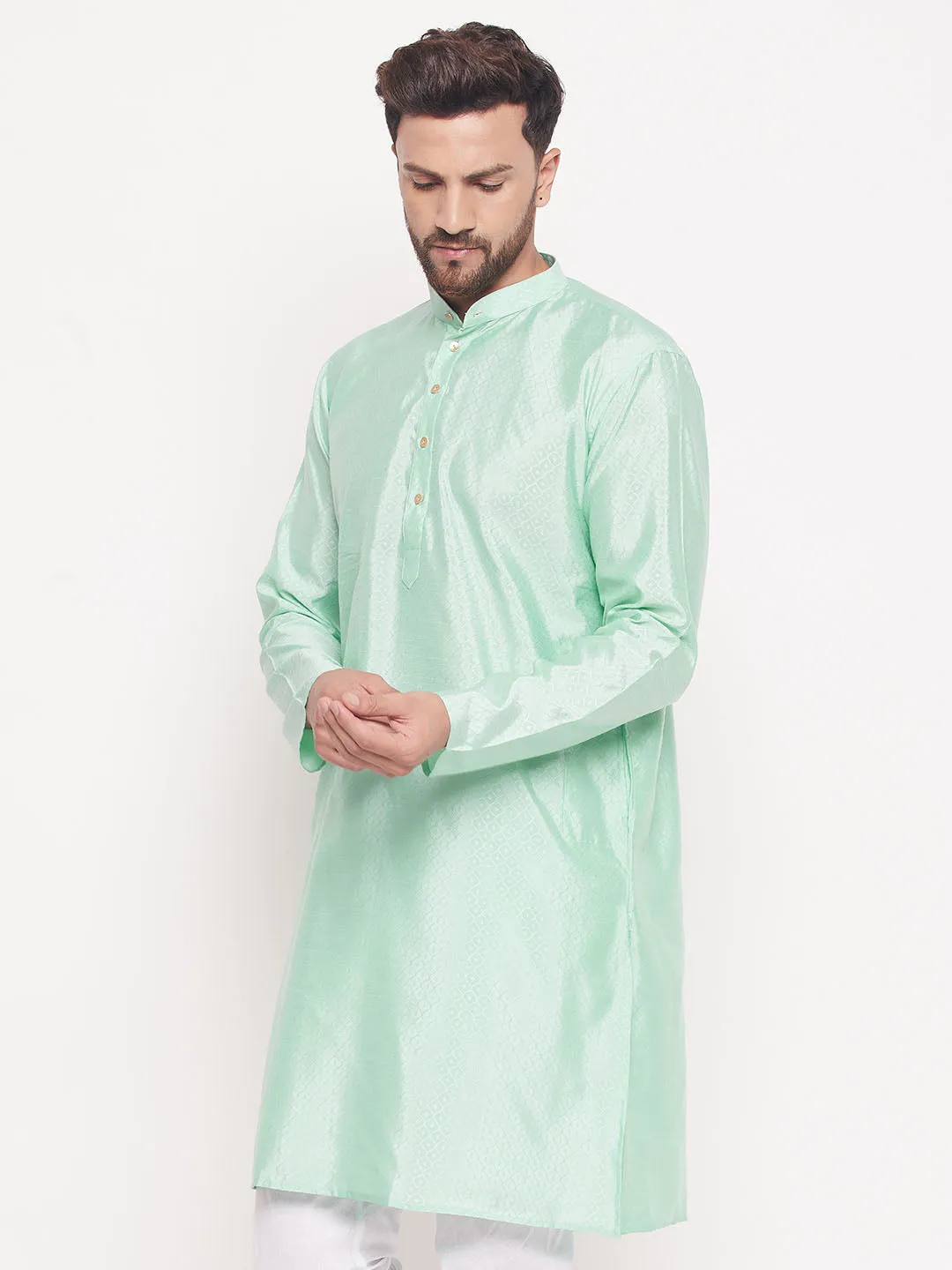 VASTRAMAY Men's Aqua Blue Silk Blend Kurta