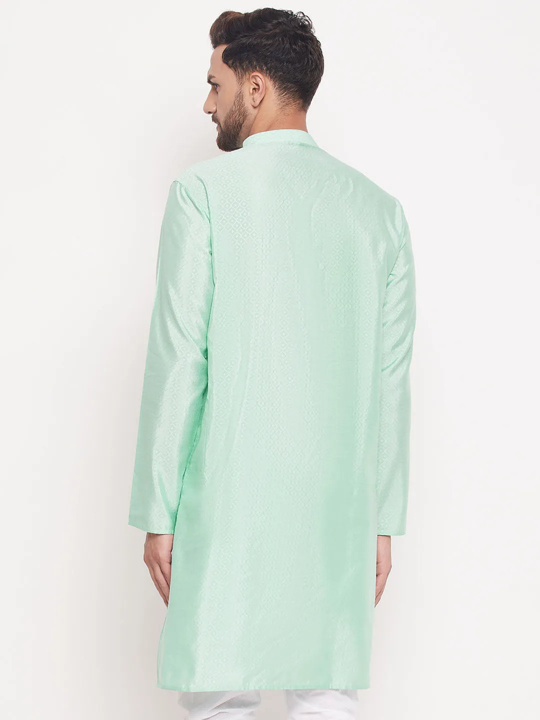 VASTRAMAY Men's Aqua Blue Silk Blend Kurta