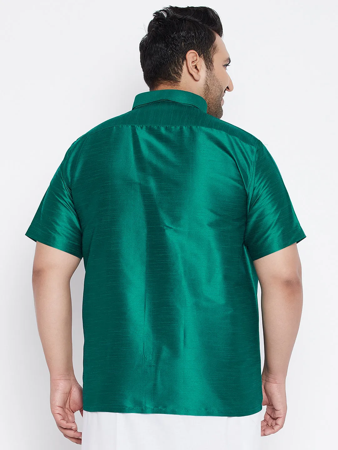 VASTRAMAY Men's Green Silk Ethnic Shirt