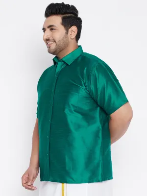 VASTRAMAY Men's Green Silk Ethnic Shirt