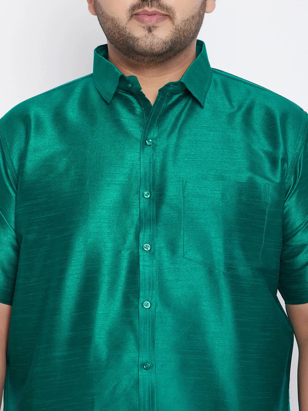 VASTRAMAY Men's Green Silk Ethnic Shirt