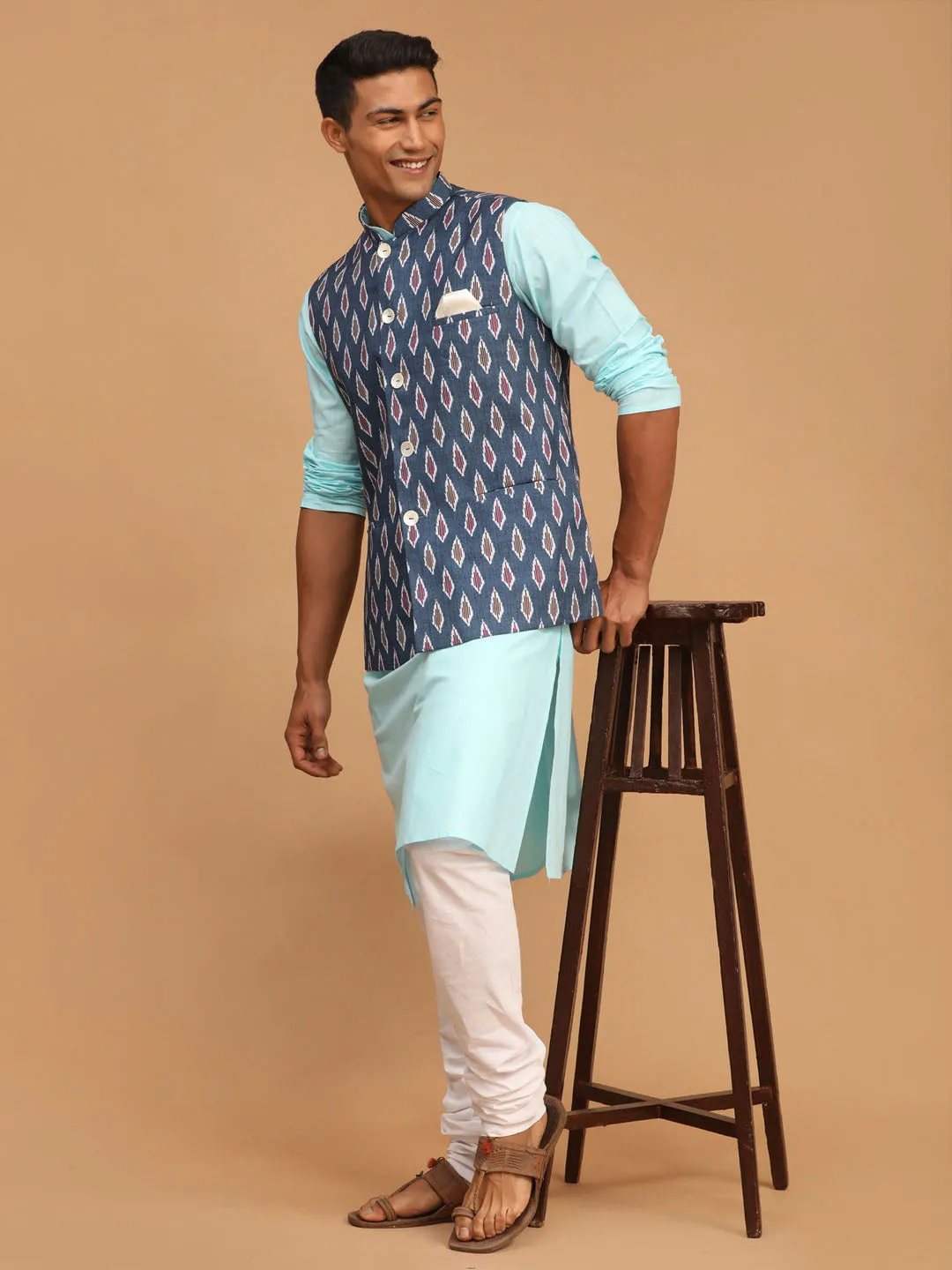 VASTRAMAY Men's Grey Nehru Jacket Kurta Set