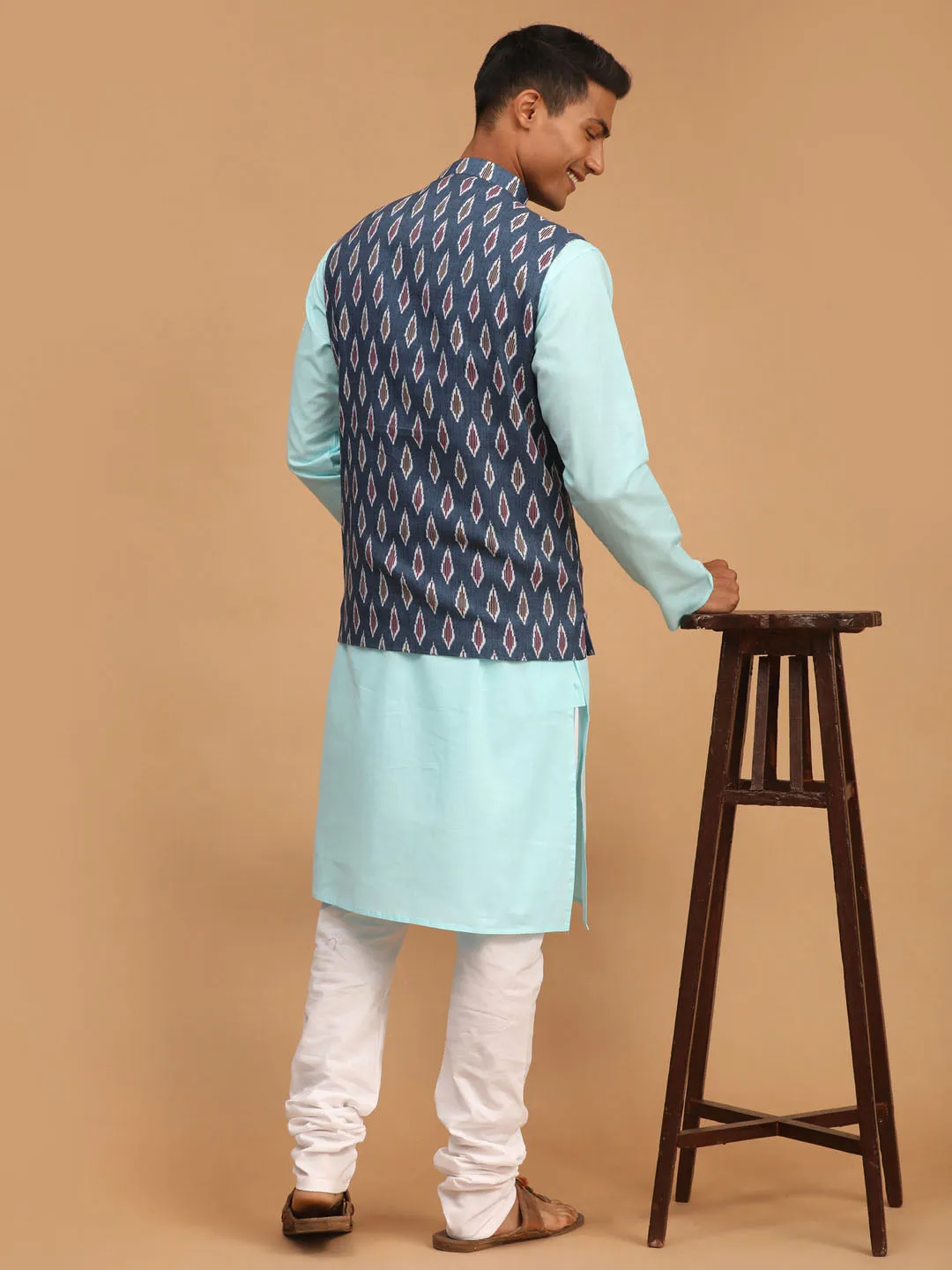 VASTRAMAY Men's Grey Nehru Jacket Kurta Set