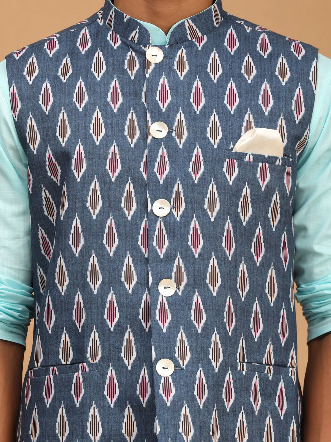VASTRAMAY Men's Grey Nehru Jacket Kurta Set