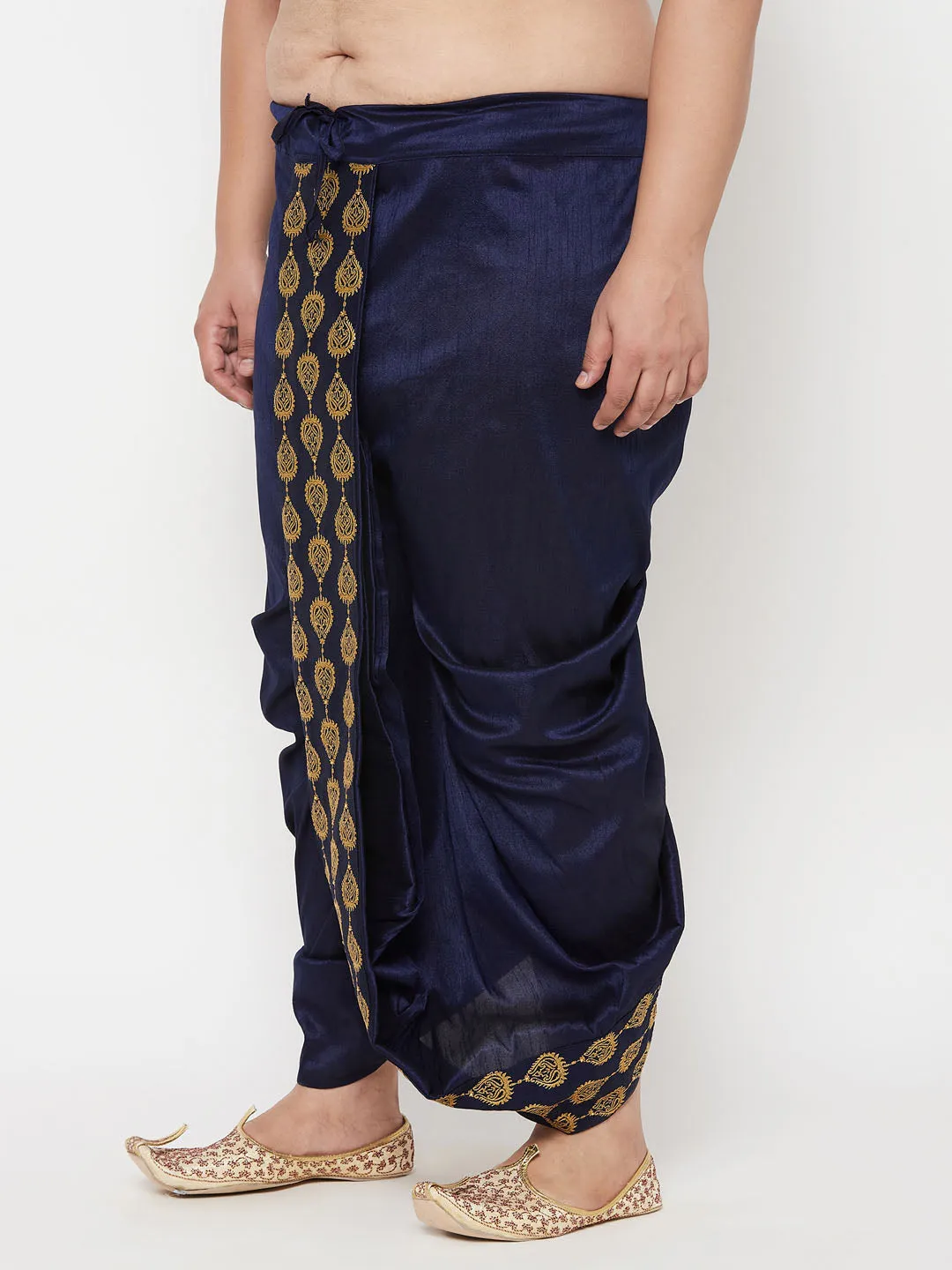 Vastramay Men's Navy Blue Embroidered Dhoti