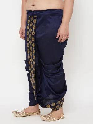 Vastramay Men's Navy Blue Embroidered Dhoti