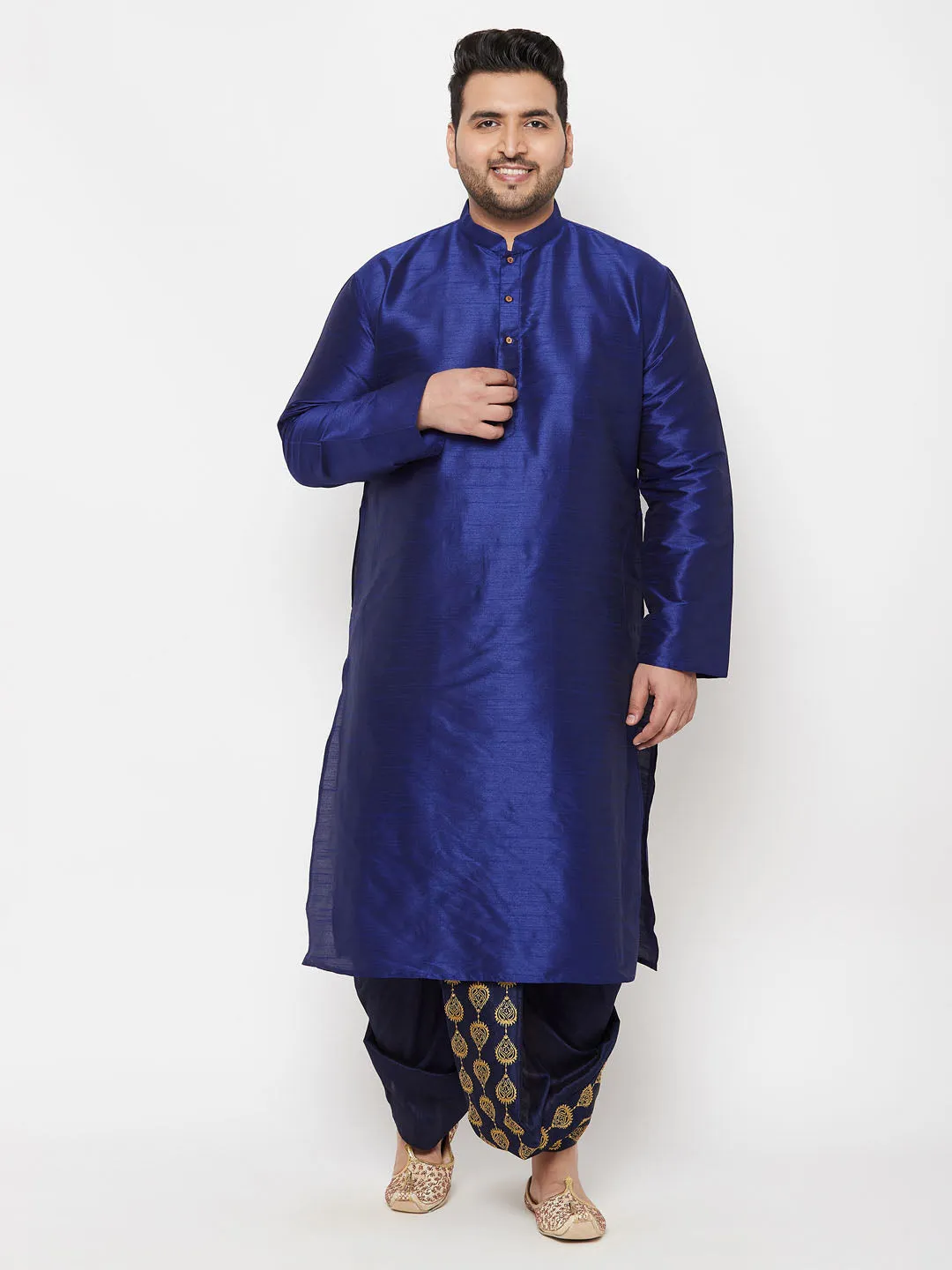 Vastramay Men's Navy Blue Embroidered Dhoti