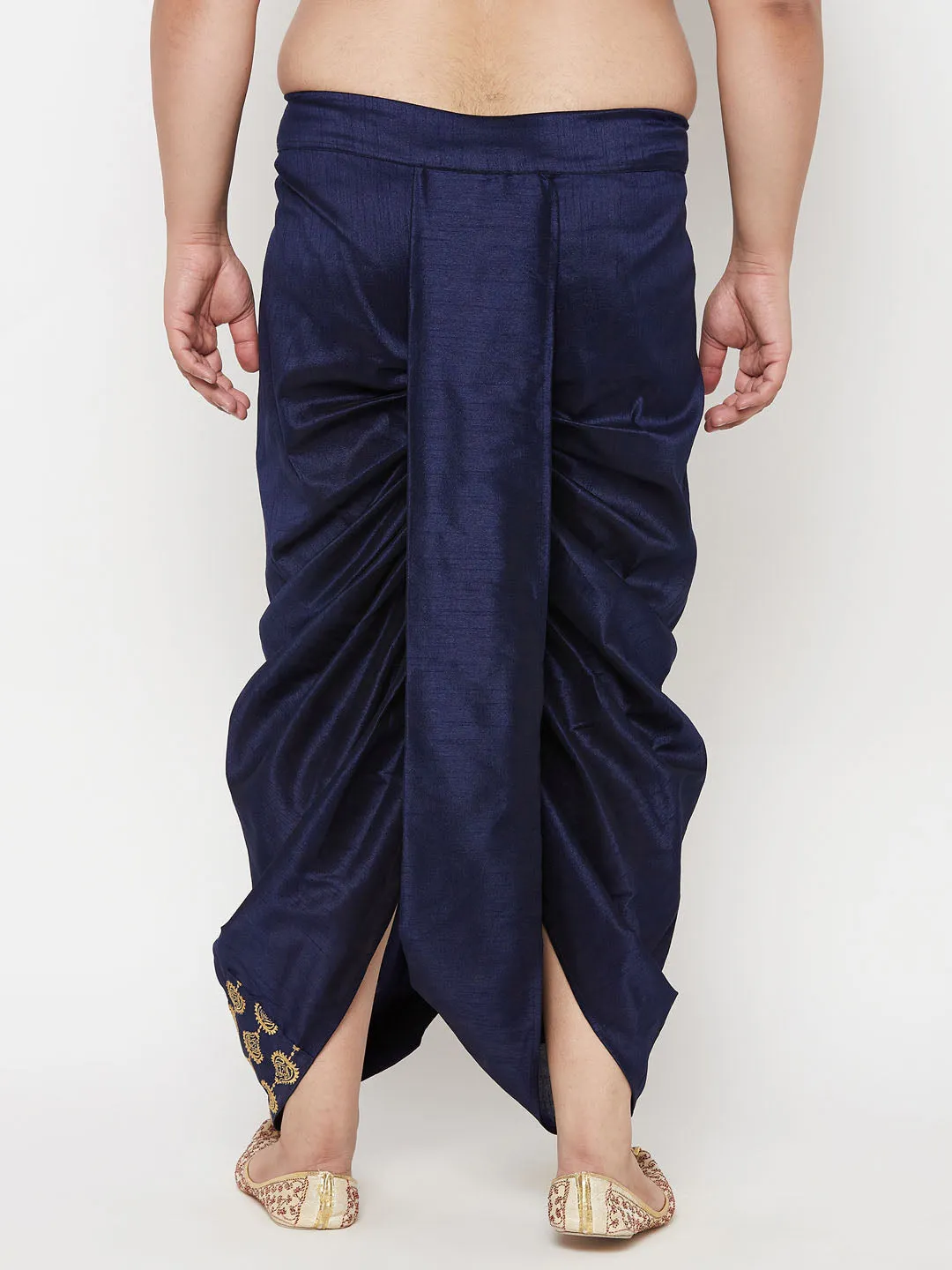 Vastramay Men's Navy Blue Embroidered Dhoti