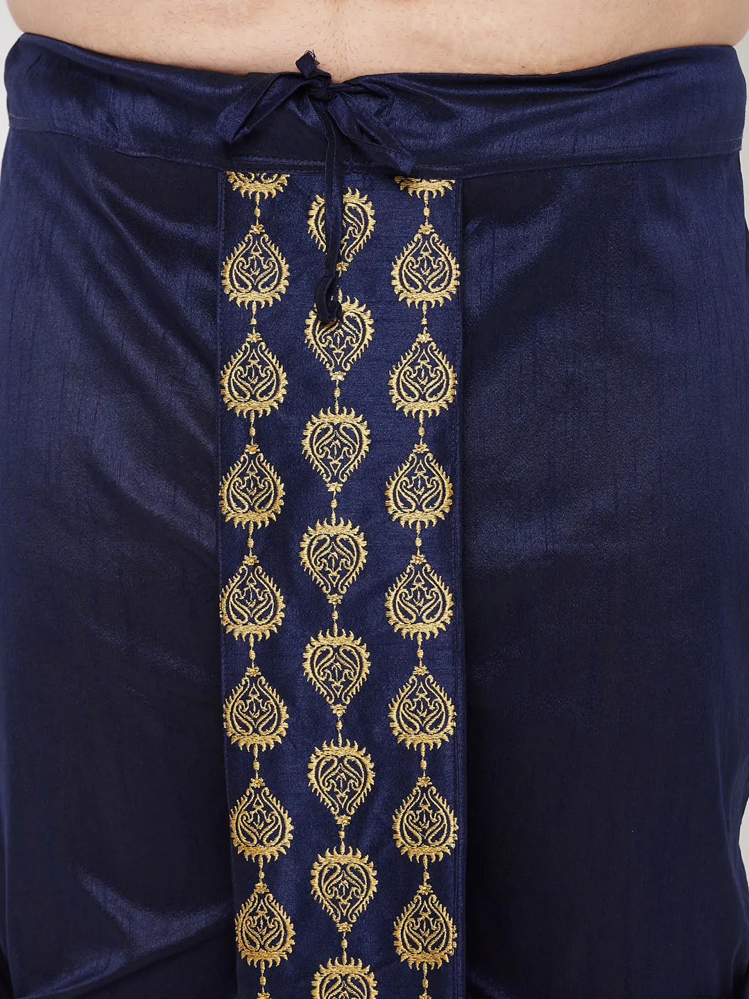 Vastramay Men's Navy Blue Embroidered Dhoti