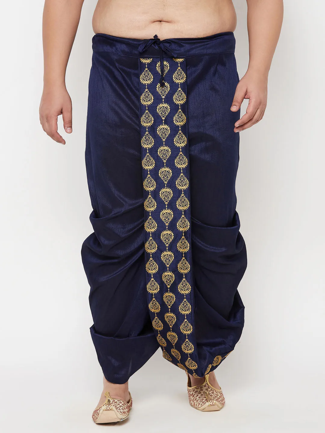 Vastramay Men's Navy Blue Embroidered Dhoti
