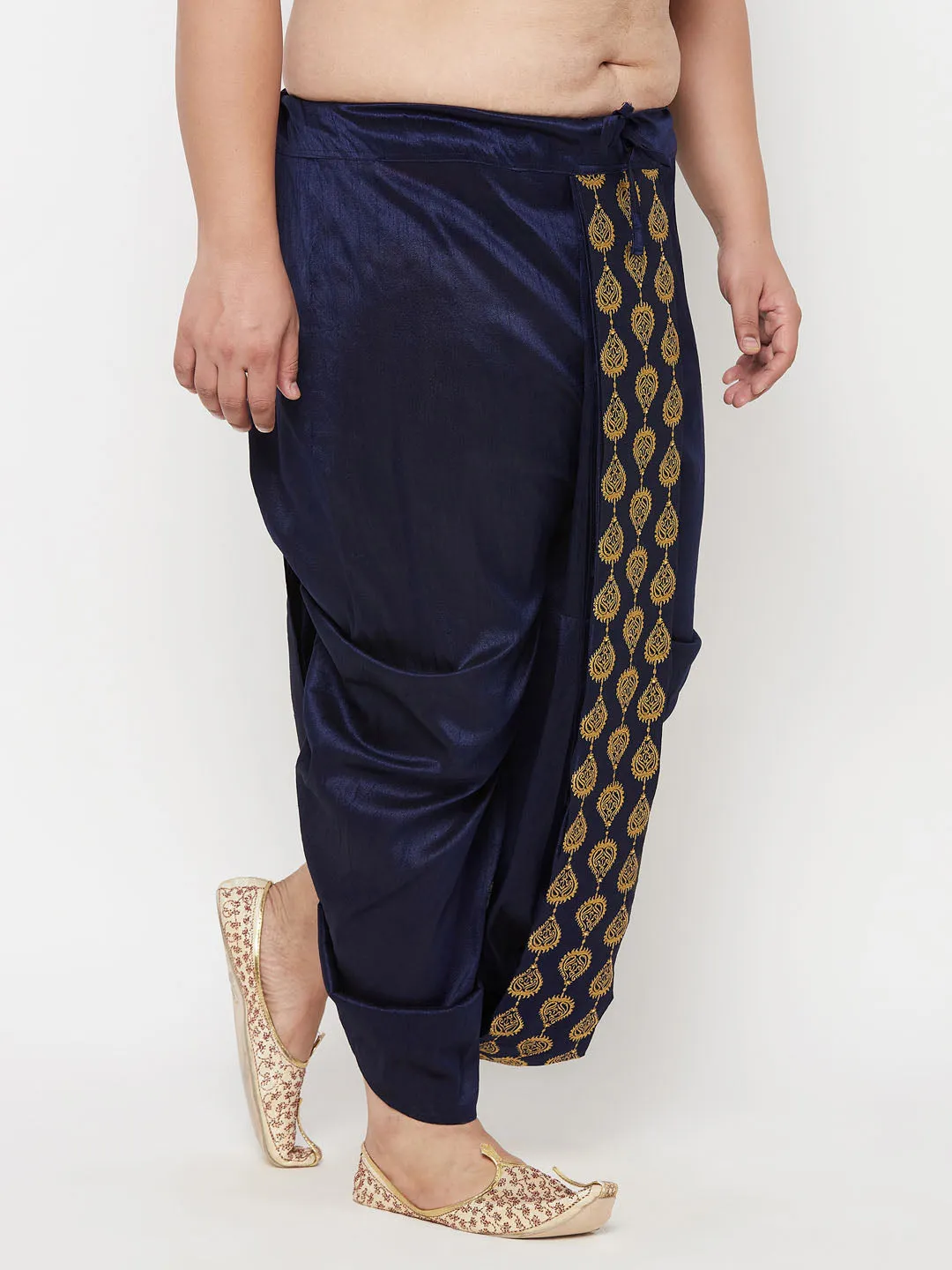 Vastramay Men's Navy Blue Embroidered Dhoti