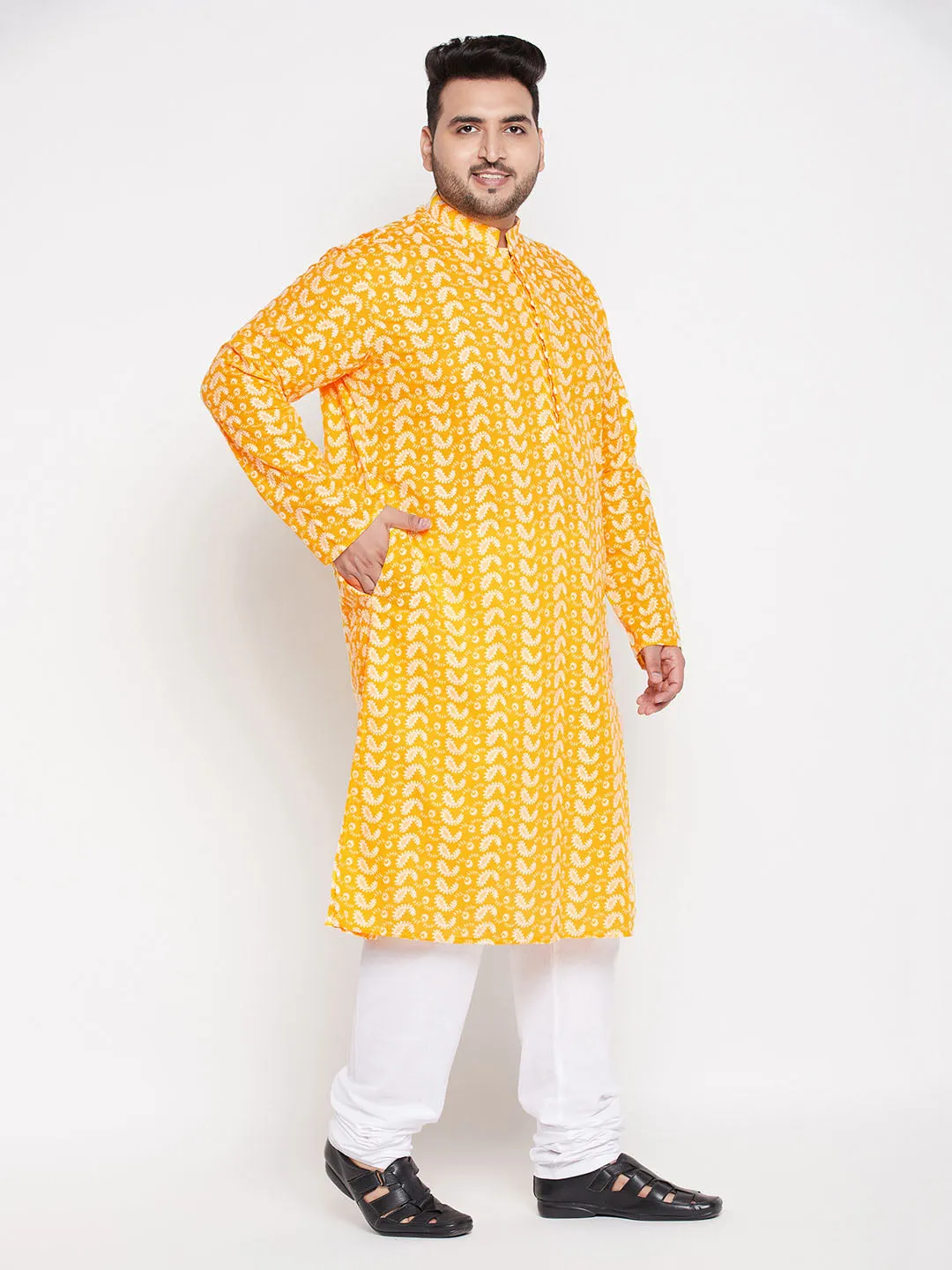 VASTRAMAY Men's Orange Chikankari Kurta Pyjama