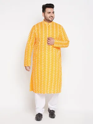 VASTRAMAY Men's Orange Chikankari Kurta Pyjama