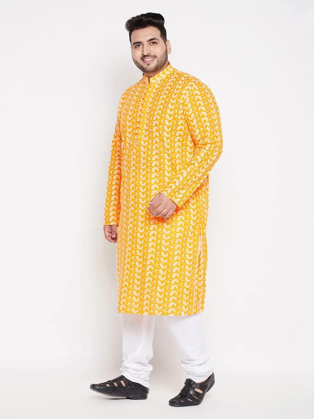 VASTRAMAY Men's Orange Chikankari Kurta Pyjama