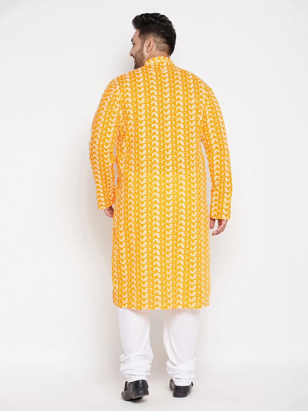 VASTRAMAY Men's Orange Chikankari Kurta Pyjama