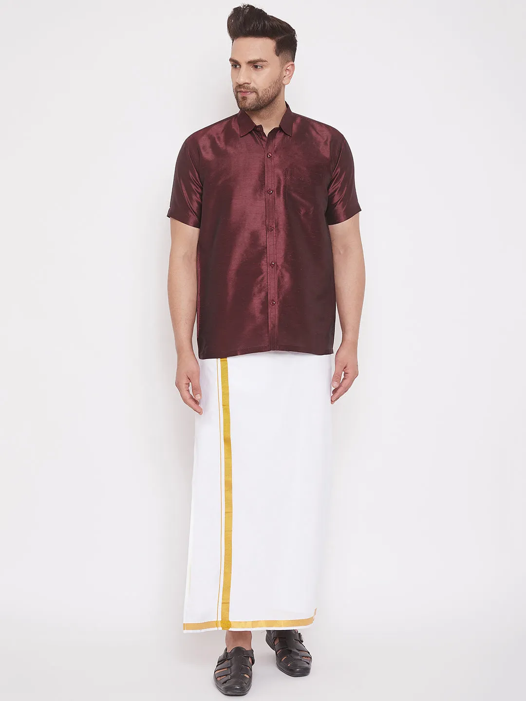 VASTRAMAY Men's Wine Silk Shirt