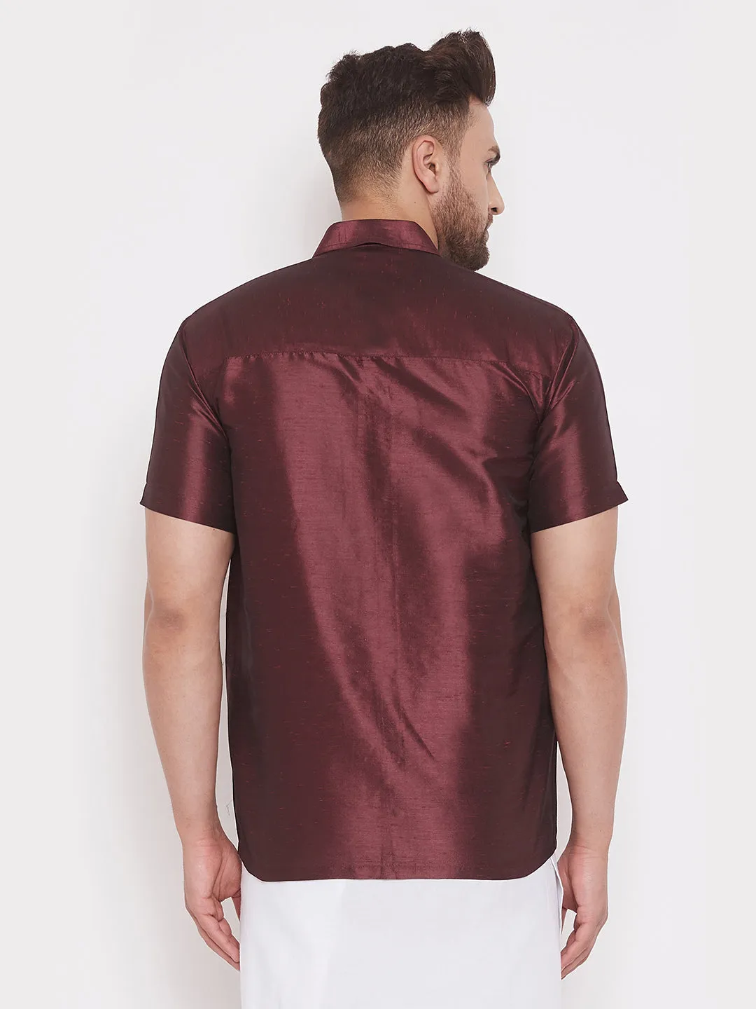 VASTRAMAY Men's Wine Silk Shirt